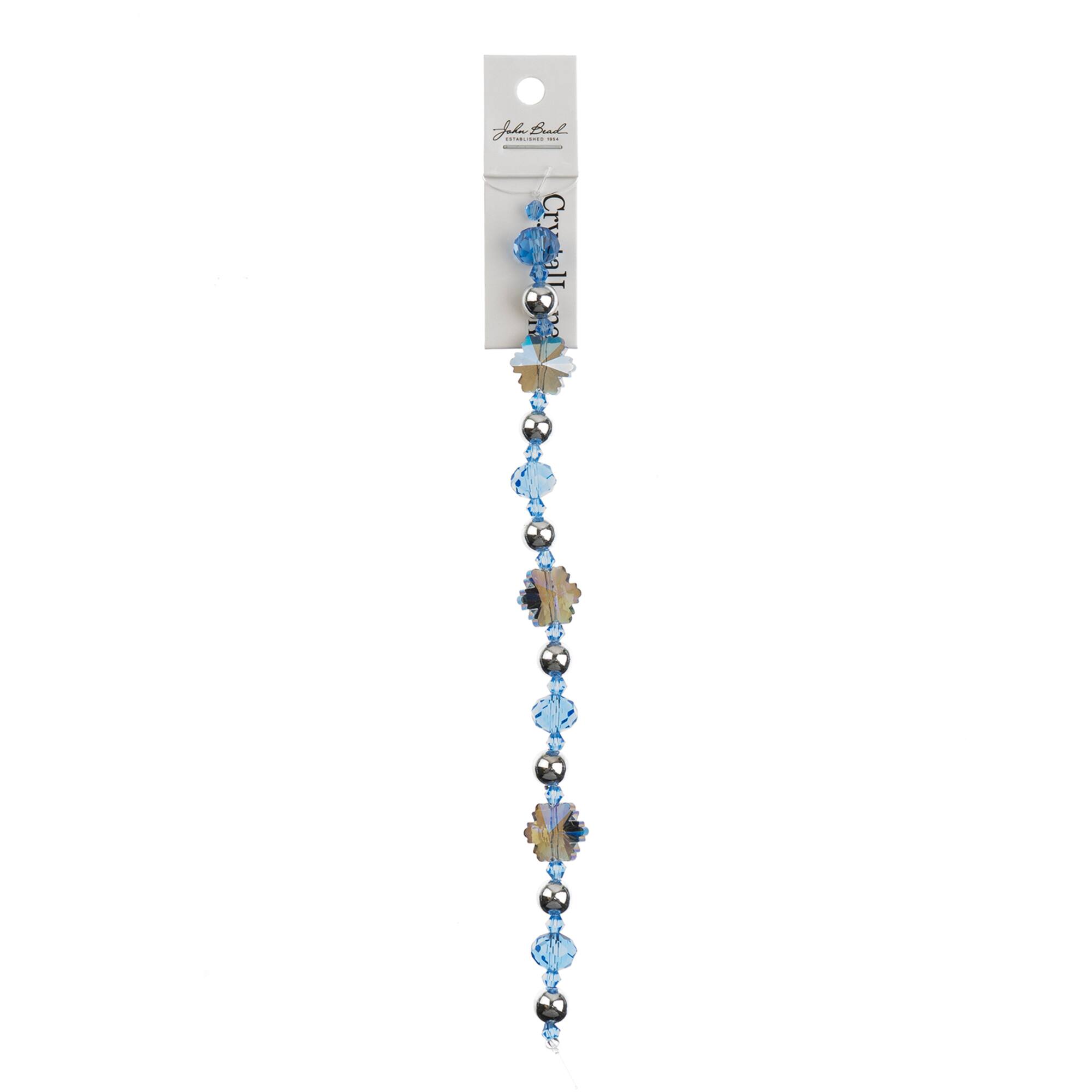 Crystal Lane DIY 7" Silver & Blue Snowflake Designer Holiday Christmas Glass Bead Strand